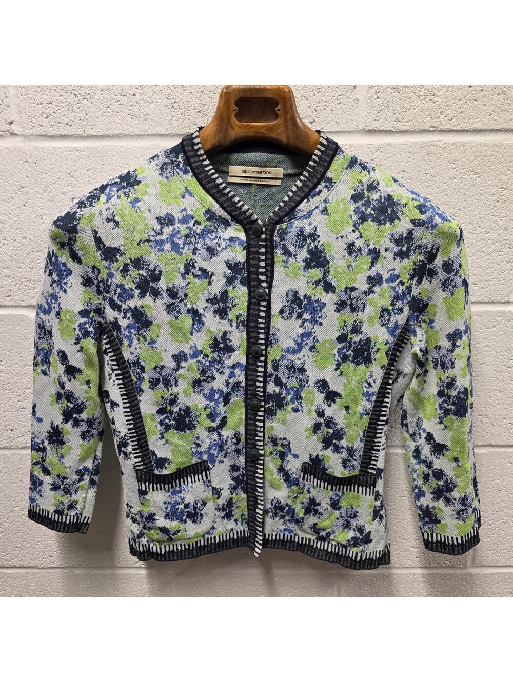 Aldomartins Cardigan Sweater Green & Blue Jacket Small Printed 18x21 US 4